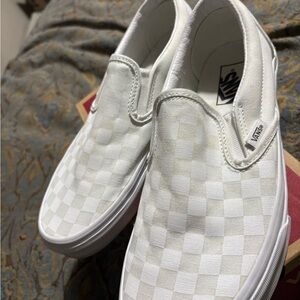 Vans White Checkered Slip-On Shoes